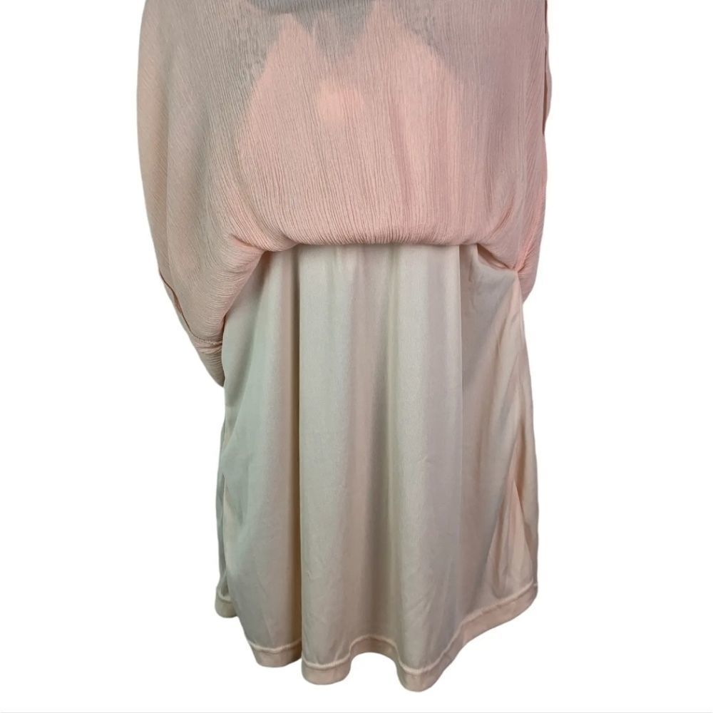 𝅺PURPLE Snow Boho Tunic Top Pale Pink Gauze Crochet Long Sleeves Size: L - Picture 9 of 9